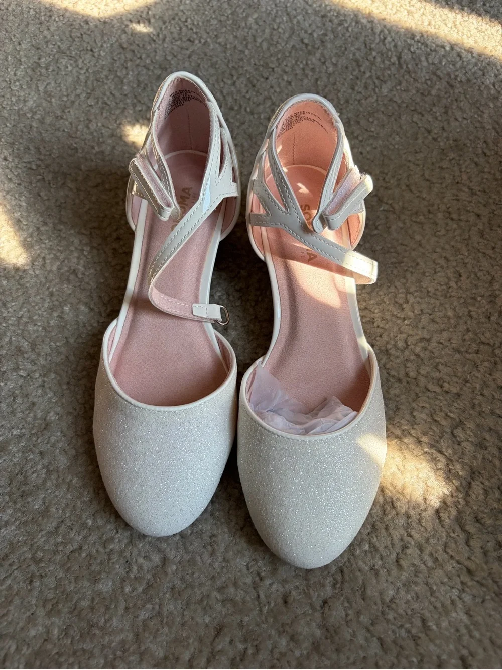 Sonoma Girls' Glitter Ankle-Strap Dress Shoes - White with Pink Lining